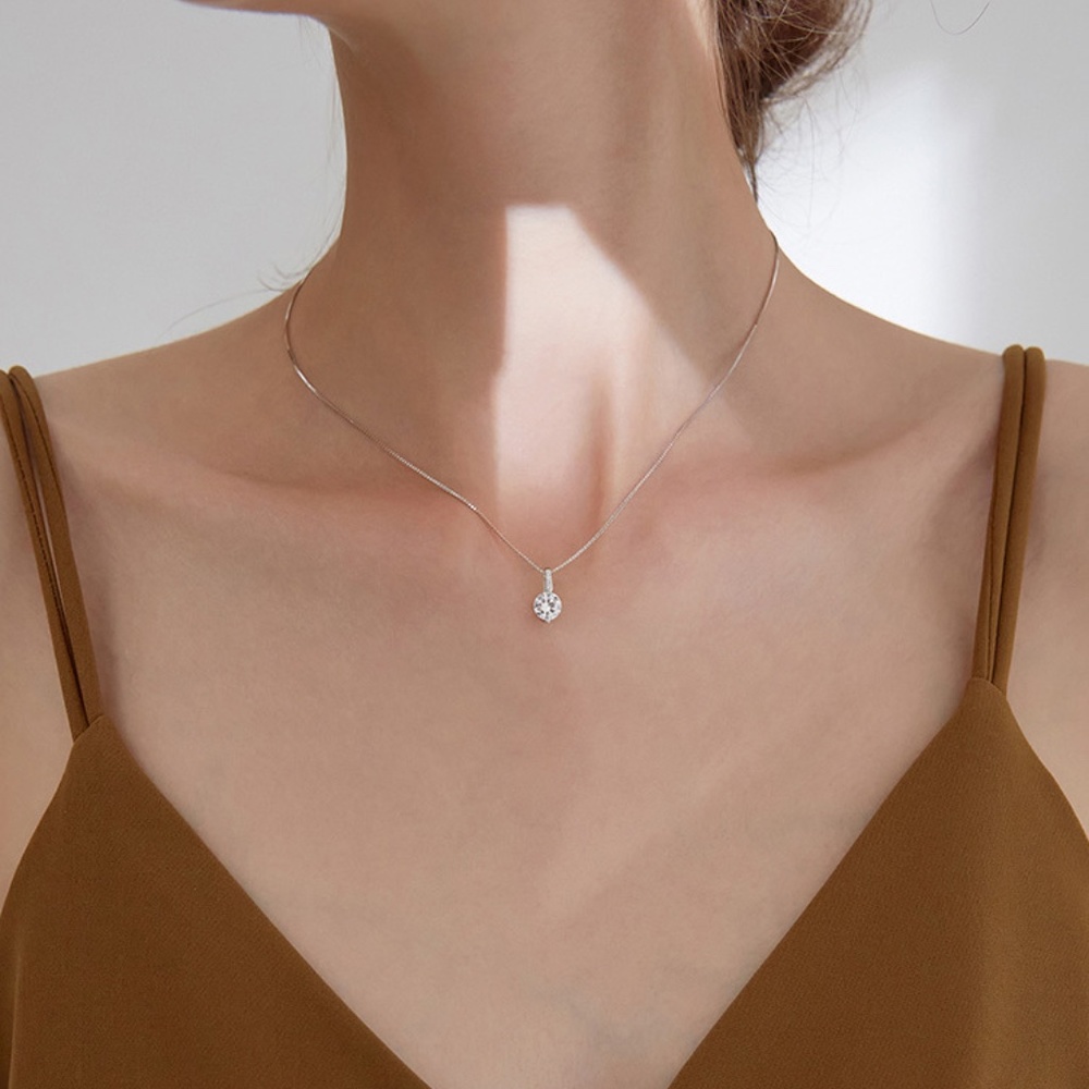 Sterling Silver Drop Bar Round Simulated Diamond Pendant Necklace - Picture 8 of 10